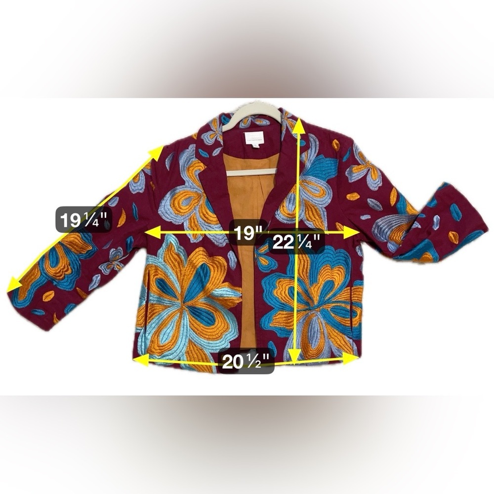 Anthropologie Jacket Woodstock Embroidered Floral Jacket Boho Art Deco Medium - Picture 3 of 7
